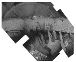Mosaic detail of the Monitor’s inverted gun turret and armorbelt.