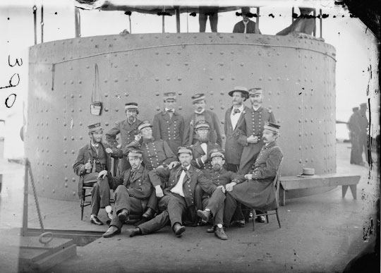 Gibson captured this image of the officers by the gun turret on July 9, 1862