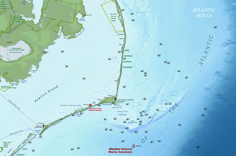 A map of Monitor National Marine Sanctuary