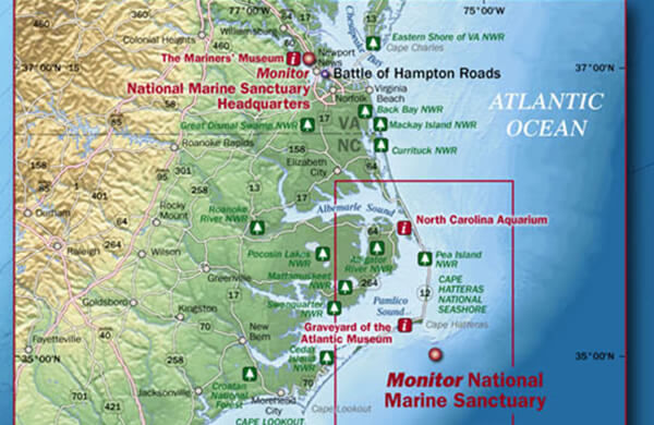 A map of the Monitor National Marine Sanctuary