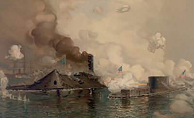 painting of the battle of hampton roads