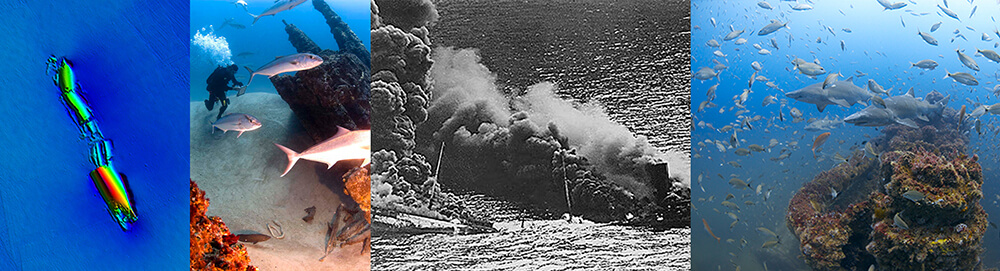 a collage of various world war II shipwrecks