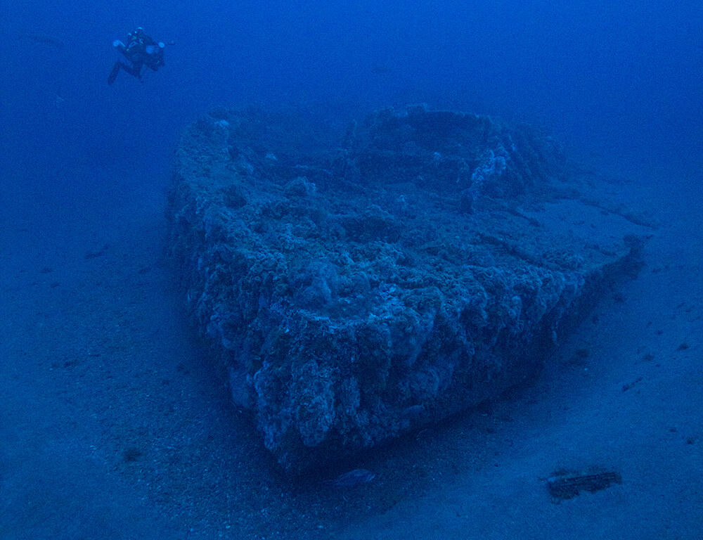 sunk boat on the coral reef