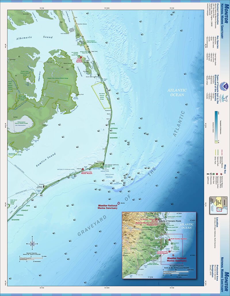A map of the Monitor National Marine Sanctuary