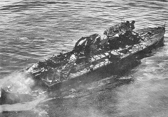 USS Virginia (BB-13) wreckage after aerial bombing test by Martin NBS-1 bombers