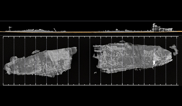 Multibeam sonar visualization of Byron D. Benson wreck site.