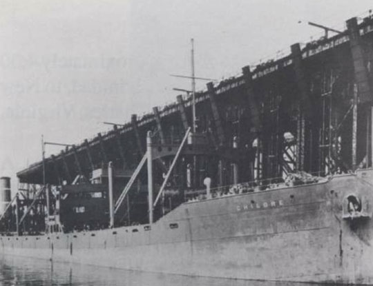 The Chilore was a steam merchant ship damaged by a torpedo in the KS-520 battle. Photo: Courtesy of Norfolk Public Library