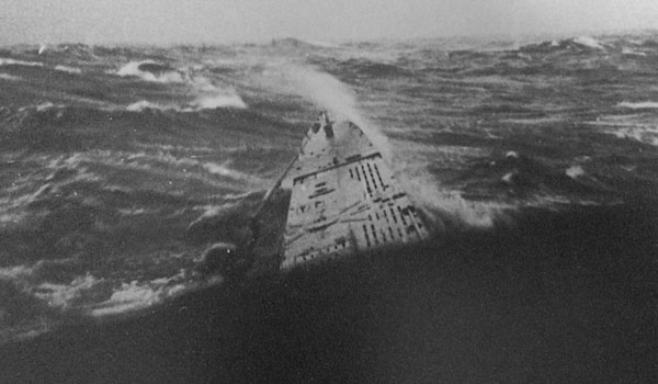 The bow of the U-576 during rough seas