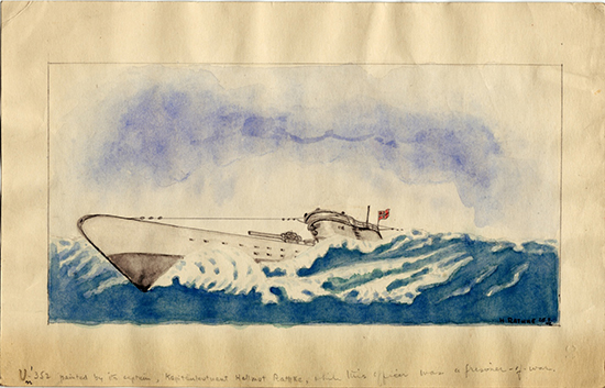 Watercolor of U-352 at sea